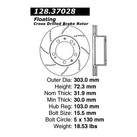 Centric Premium OE Style Drilled Brake Rotor, Parts 128.37028